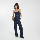 Blue Denim Sleeveless Belted Bandeau Top