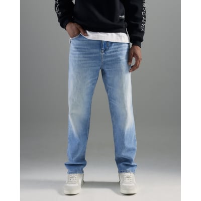Blue Denim Straight Leg Jeans