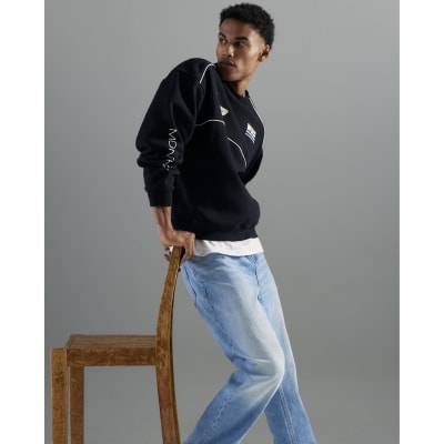 Blue Denim Straight Leg Jeans