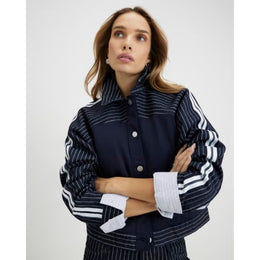 Blue Denim Striped Hybrid Denim Jacket