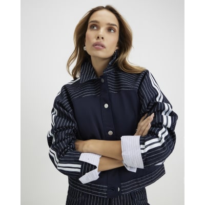 Blue Denim Striped Hybrid Denim Jacket