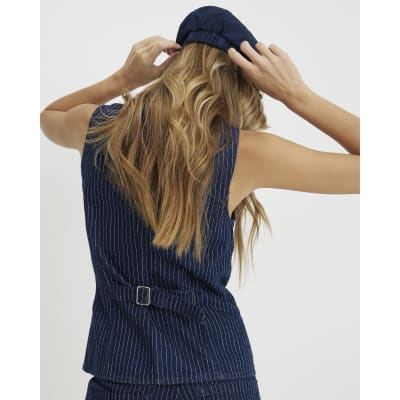 Blue Denim Striped Waistcoat