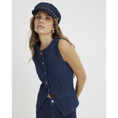 Blue Denim Striped Waistcoat