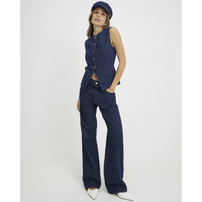 Blue Denim Striped Waistcoat