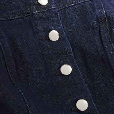 Blue Denim Studded Cropped Jacket