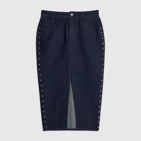 Blue Denim Studded Midi Pencil Skirt