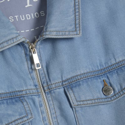 Blue Denim Tencel Bubble Hem Bomber Jacket