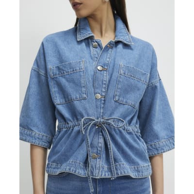 Blue Denim Tie Front Top