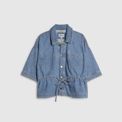 Blue Denim Tie Front Top