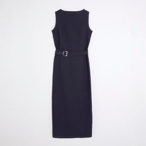 Blue Denim Twill Belted Midi Dress