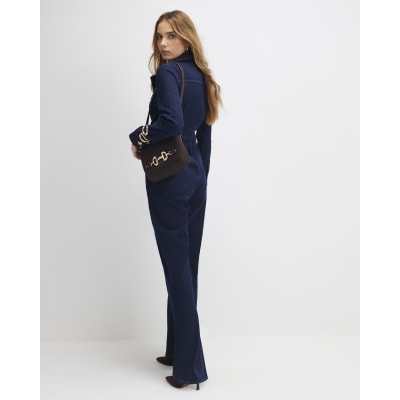 Blue Denim Wide Leg Jumpsuit
