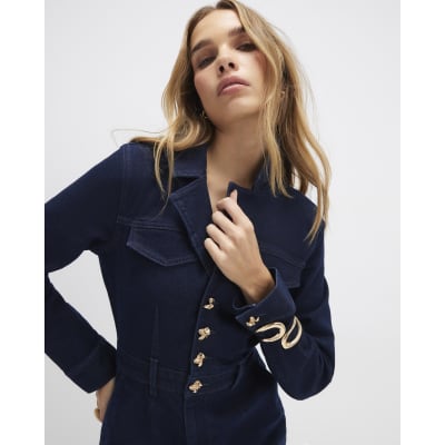 Blue Denim Wide Leg Jumpsuit