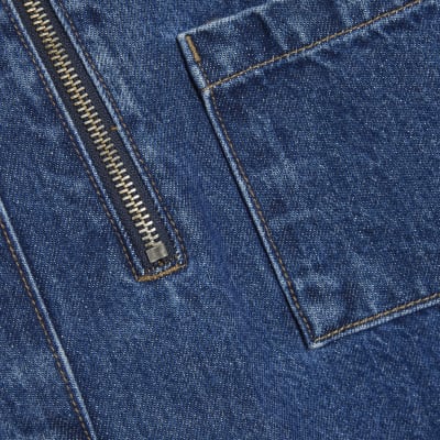 Blue Denim Zip Front Mini Shirt Dress