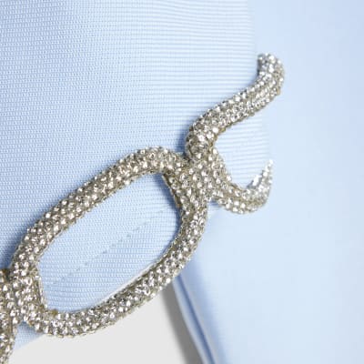 Blue Diamante Chain Detail Cropped Top