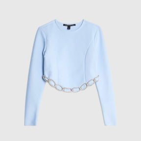 Blue Diamante Chain Detail Cropped Top