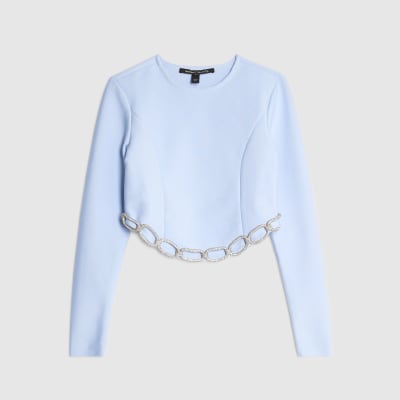 Blue Diamante Chain Detail Cropped Top