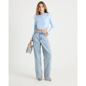 Blue Diamante Chain Detail Cropped Top