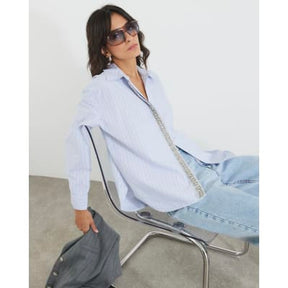 Blue Diamante Trim Stripe Shirt