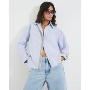 Blue Diamante Trim Stripe Shirt