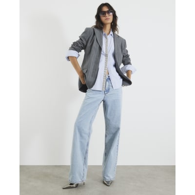 Blue Diamante Trim Stripe Shirt
