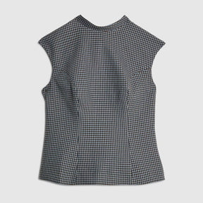 Blue Dogtooth Print Bow Back Top
