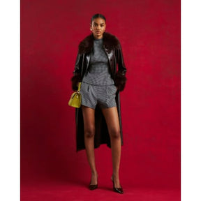 Blue Dogtooth Print Bow Back Top