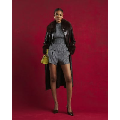 Blue Dogtooth Print Bow Back Top