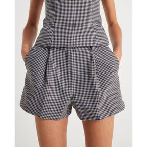 Blue Dogtooth Print Tailored Shorts