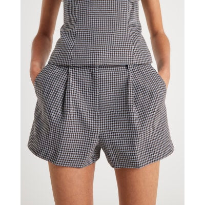 Blue Dogtooth Print Tailored Shorts
