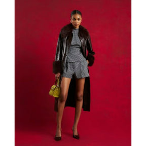 Blue Dogtooth Print Tailored Shorts