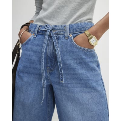 Blue Drawstring Balloon Leg Jeans