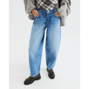 Blue Elasticated Barrel Leg Jeans