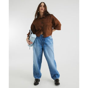 Blue Elasticated Barrel Leg Jeans
