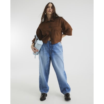 Blue Elasticated Barrel Leg Jeans