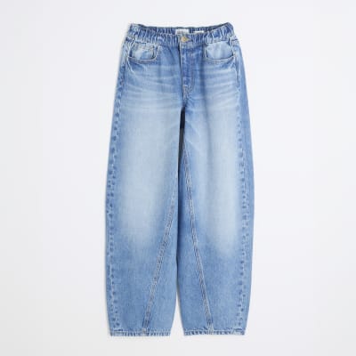 Blue Elasticated Barrel Leg Jeans