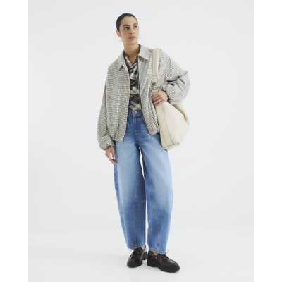 Blue Elasticated Barrel Leg Jeans
