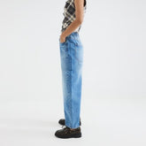 Blue Elasticated Barrel Leg Jeans