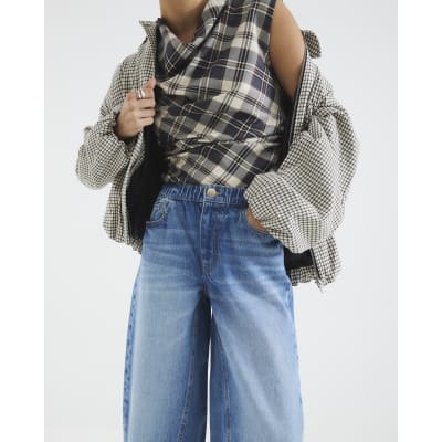 Blue Elasticated Barrel Leg Jeans