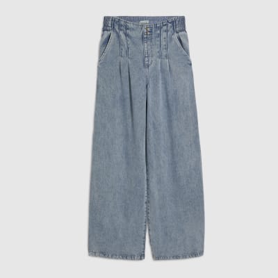 Blue Elasticated Dart Front Wide Leg Jeans
