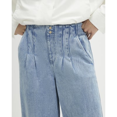 Blue Elasticated Dart Front Wide Leg Jeans