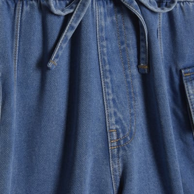 Blue Elasticated Waist Denim Cargo Shorts