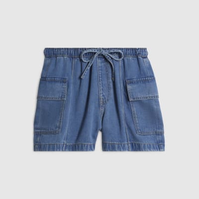 Blue Elasticated Waist Denim Cargo Shorts