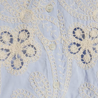 Blue Embroidered Crochet Shirt