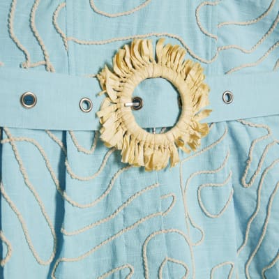 Blue Embroidered Playsuit