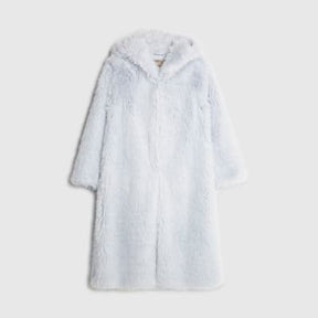Blue Faux Fur Hooded Long Sleeve Coat