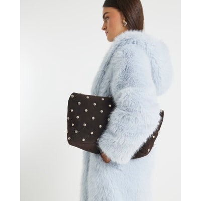 Blue Faux Fur Hooded Long Sleeve Coat