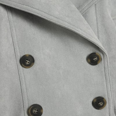 Blue Faux Suede Collared Bomber Jacket