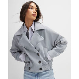 Blue Faux Suede Collared Bomber Jacket