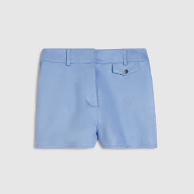 Blue Faux Suede Pocket Shorts