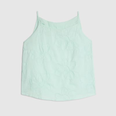 Blue Floral 3D Embroidered Tank Top